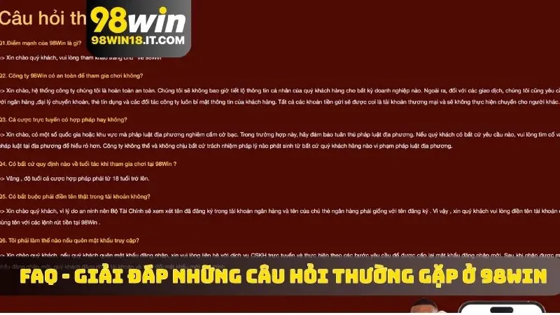 FAQ - giải đáp những câu hỏi thường gặp ở 98WIN
